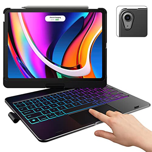 Typecase Touch Keyboard Case with Trackpad for iPad Air 5th Gen (10.9-inch, 2022): 360° Rotatable - 11 Colors Backlight - Wireless Keyboard with Pencil Holder for iPad Air 5th & 4th Gen